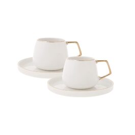 Набір кавових чашок з блюдцями KARACA Streamline Saturn - 4 шт., 90 мл, білий, кремово-золотий