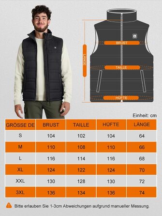 Обогріваючий жилет UNBON з акумулятором 10000mAh USB, чоловічий/жіночий, 3 режими нагріву, 6 зон нагріву, чорний