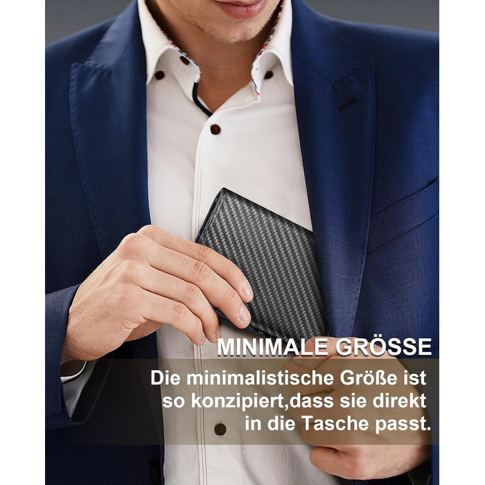 Чоловічий гаманець UNOSEKS з RFID захистом: Slim Wallet з відділом для монет та карткою для ID, на 1-6 карт (алюміній, карбон)