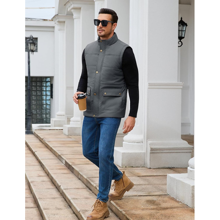 Xnova чоловіча зимова жилетка з підкладкою Thero Sherpa, тепла флісова жилетка, зимова куртка, жилетка для полювання, робоча жилетка, утеплена жилетка для активного відпочинку, сіра, розмір M