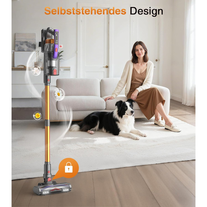 Бездротовий акумуляторний пилосос CHEBIO 580W з LED-дисплеєм, антизаплутувальною насадкою та потужністю 48000Pa. Підходить для прибирання підлоги, килима та шерсті тварин.