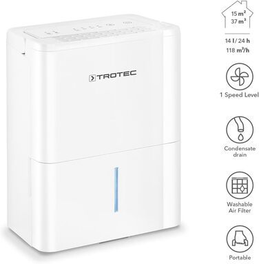 Електричний осушувач повітря Trotec TTK 32 E – продуктивність 14 л/день – площа 15 м² / 37 м³ – з автовимкненням – для квартири та спальні 15 м²