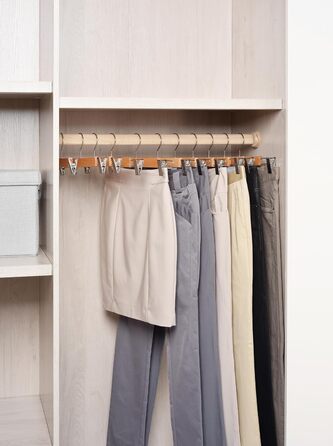 Дерев'яні вішалки для одягу Amber Home, 10 шт., 36 см, білі. Міцні, з антиковзними кліпсами та поворотним гачком. Підходять для штанів, шортів, спідниць, шкарпеток та нижньої білизни.