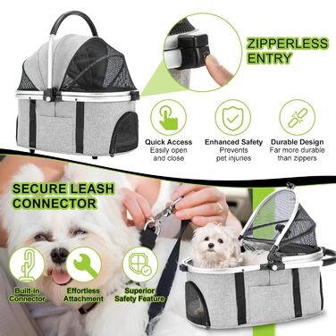 3 в 1 Візок для собак з рознімним сидінням, сумка-переноска, складна конструкція, візок для домашніх тварин та дітей (сірий, до 20 кг)
