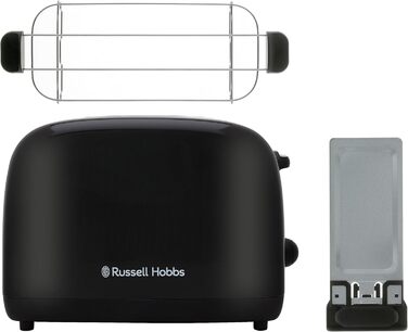 Тостер Russell Hobbs Colours Plus на 2 тости, нержавіюча сталь, чорний, з широкими відділеннями, підставкою для булочок, 6 режимів підсмажування, функцією розморожування, Lift & Look, 1600 Вт (26550-56)