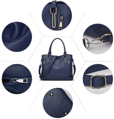 Жіноча сумка-шопер VINBAGGE з PU шкіри, темно-синя, через плече, для офісу та на кожен день