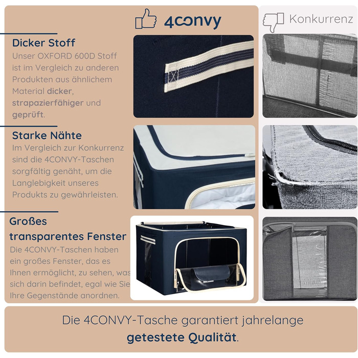 Durable Foldable Clothes Storage Box with Zipper, Metal Frame - [2024 IMPROVED MATERIAL] Duvet Storage Bag – Sturdy Clothes Storage Box (Blue, 3x66L)