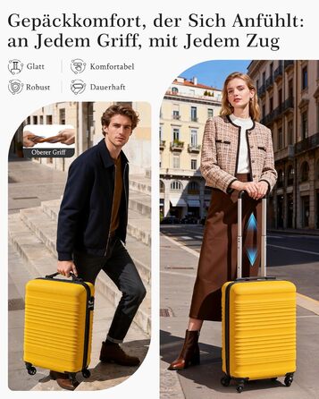 Набір валіз COOLIFE для ручної поклажі (55x35x20cm + 40x25x20cm) з TSA замком, 4 колеса, ABS, жовто-чорний колір