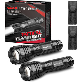 LED ліхтарик Gearlite: 2 шт., 4000 люмен, водонепроникний, з зумом, для кемпінгу, туризму, надзвичайних ситуацій