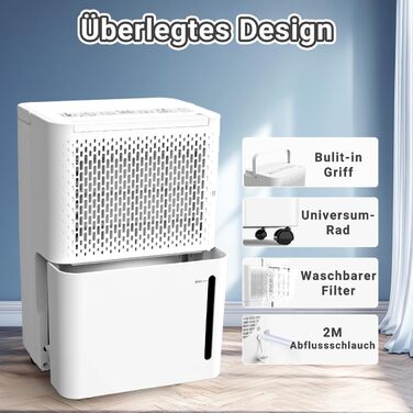 Зволожувач повітря Pasapair 12L - автоматичний осушувач для дому до 120 м³ з таймером, 3 режими, цифровий дисплей, шланг, захист від вологи та плісняви