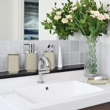 Сучасний набір для ванної кімнати на 6 предметів (білий) з дозатором для мила, тримачем для зубних щіток, мильничкою, щіткою для унітазу, сміттєвим відром та склянкою (кава)