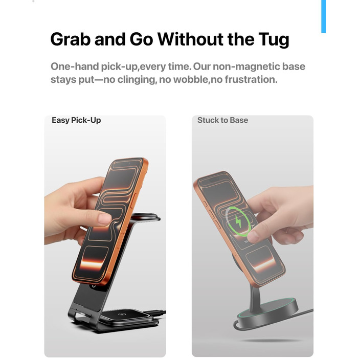 Бездротова зарядка Induktive з підтримкою MagSafe для iPhone 16 Pro/16/16 Pro Max/15 Pro/15/15 Pro Max, Apple Watch 10/Ultra 2/SE/9/8/7/6/5/4/3/2 та AirPods 4/3/2/Pro (сіра)