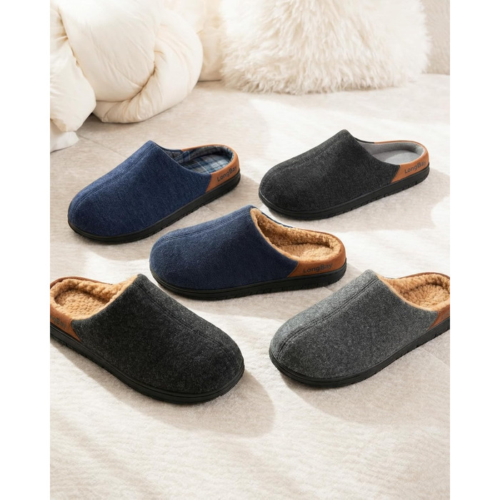 Чоловічі в'язані домашні капці LongBay з піною Memory Foam, дихаючі, для дому та вулиці, розмір 44 EU, чорні