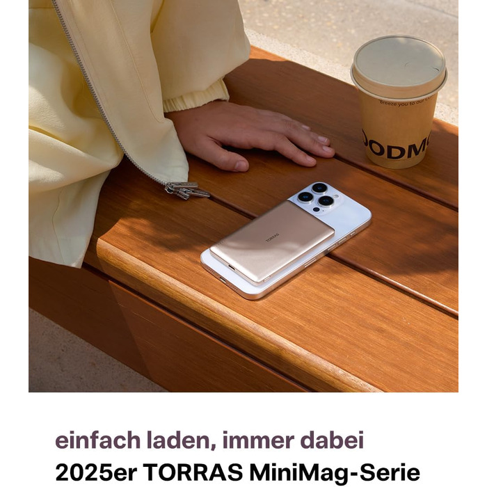 Powerbank TORRAS MiniMag Ultra Slim з MagSafe для iPhone 17 Pro Max, 5000mAh, Швидка зарядка, Бездротовий акумулятор, USB-C, Сірий Титан (Золото)