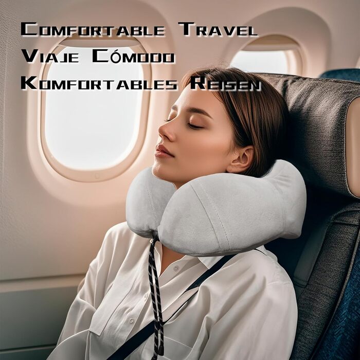 Подушка для шиї у подорожах: автомобільна, для літака, з піною з пам'яті та м'яким велюровим чохлом. Подушка-вишенка для дорослих, для подорожей, кемпінгу, офісу та дому (Сірий, бавовна)