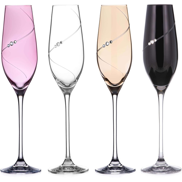Шампанські келихи DIAMANTE 'Silhouette Color Selection', ручне огранювання, кришталь, набір 4 шт.