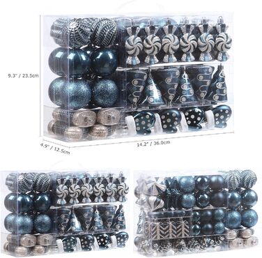 Набір прикрас для ялинки Sea Team 77 шт. – міцні кулі, прикраси, кулі-підвіски, подарункова упаковка (кам'яно-блакитний)