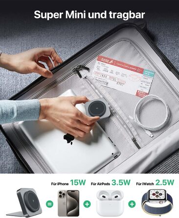 Бездротова зарядка MagSafe для Apple Watch та iPhone (сірий колір), сумісна з iPhone 16 15 14 13 12, iWatch Series, AirPods Pro 3 2