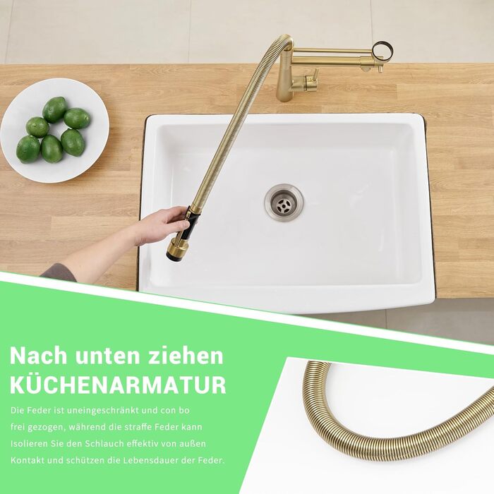 LED кухонний змішувач зі спіральною пружиною, 360° обертання, двотрубний, висувний, для кухні, з душем, високий тиск, нікель, LED, преміум якість