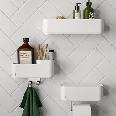 Tiger 2-Tier Bathroom Shelf with Integrated Toothbrush Holder and Hooks, Bathroom Shelf for Shower and Vanity to Store Bathroom Accessories, Color: White