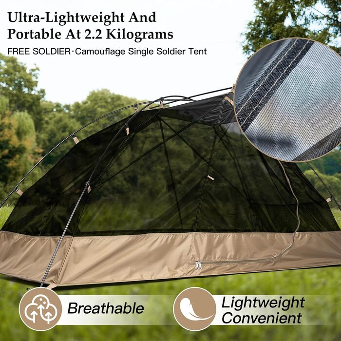 FREE SOLDIER Camping Tent Outdoor Ultralight One-Person Tent in Camouflage, Outdoor Camping, 1 Person Tent Adventure Tent Easy to Set Up and Carry Mosquito Protection, Waterproof