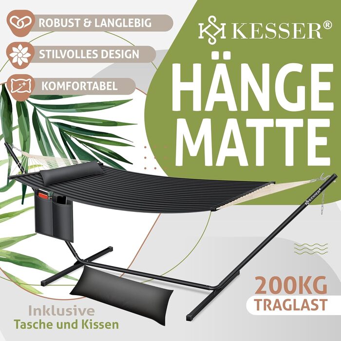 KESSER® Hill Hammock with Stand - Double Hammock with Cushion for 2 People - Stable Frame with 200kg (440lbs) Weight Capacity - Indoor & Outdoor Use - XXL Hanging Chair for Two or Multiple People - Garden, Balcony, Terrace, Anthracite