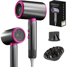 Іонізатор для волосся 2400W з кнопками холодного/гарячого повітря, 3 швидкості, 2 насадки (концентратор + дифузор), тихий фен для дому та подорожей