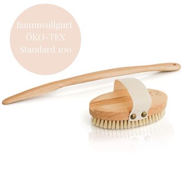 RUHI Body Brush Long / Made in Germany / 100% Natural Bristles, FSC-Certified Beechwood / Back Brush / Plastic-Free for Dry Brushing Massage Back (dry brush back) & against Cellulite