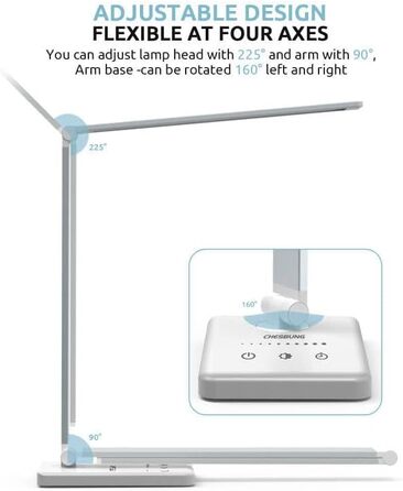 LED лампа настільна дитяча з регулюванням яскравості, 5 кольорів, 10 рівнів, захист очей, сенсорне керування, складана, з акумулятором 2500mAh, срібна