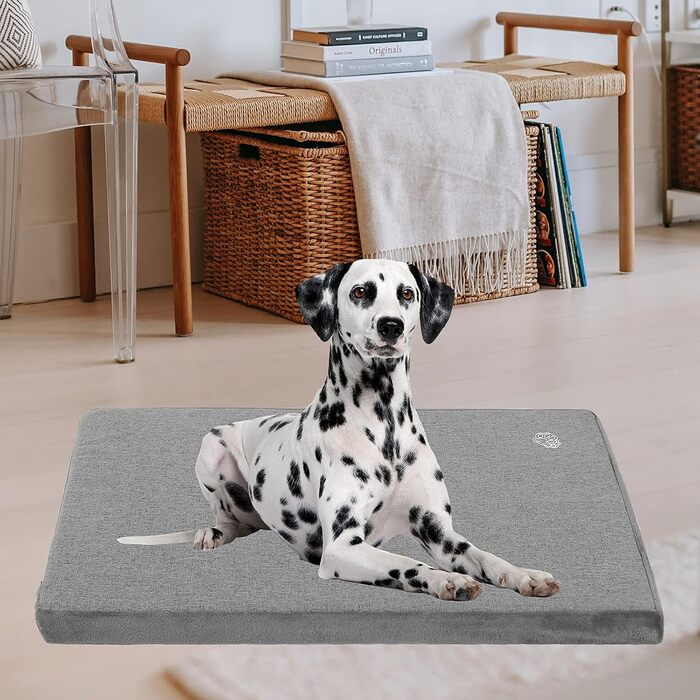 EMPSIGN Dog Bed for Large Dogs, Washable Dog Cushion, Waterproof Dog Bed XL 104x71x7.6cm, Dog Cushion Suitable for Cages, Dog Mat with Removable and Washable Cover for Large Dogs, Grey