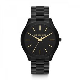 Жіночий годинник Michael Kors Slim Runway 42mm, кварцовий механізм, сталевий браслет, чорний з золотим