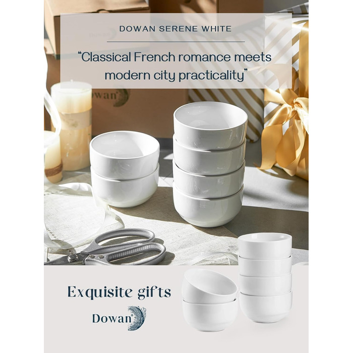 Набір супових тарілок DOWAN, 4 шт. (1100 мл, 300 мл), кераміка, білий, для кухні, паста, мілкшоп