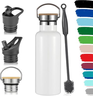 Фляга Milu з нержавіючої сталі 350мл, 500мл, 750мл, 1000мл (+3 кришки) Термос з трубочкою, ізольована пляшка для води для дітей та дорослих, для подорожей, не протікає (Оливковий, 350мл) Оливковий (500 мл, Білий)