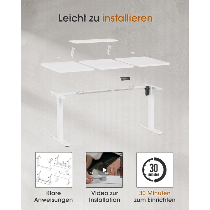 Adjustable Height Standing Desk with Monitor Stand - 120x60cm & 180x80cm White