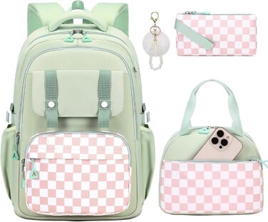 Рюкзак для дівчаток: ідеальний шкільний рюкзак для молодших та старших класів, рюкзак-сумка Kawaii, велика місткість (Зелений, 3-кільний комплект)