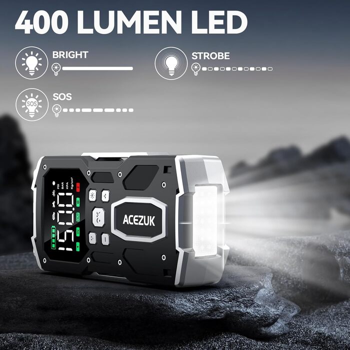 Powerbank Starthilfe 8000A для автомобіля з LED-ліхтариком та великим екраном (8000A, чорний)