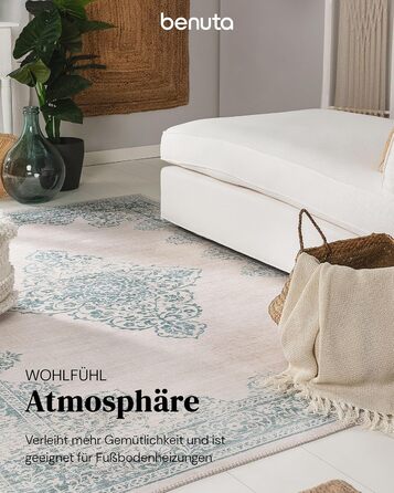 benuta pop Laury Rug - Synthetic Fiber - Rectangular & in Vintage Style - Easy to Care For for Living Room, Bedroom, Turquoise, 200x300 cm 200 x 300 cm (Rectangular) Turquoise