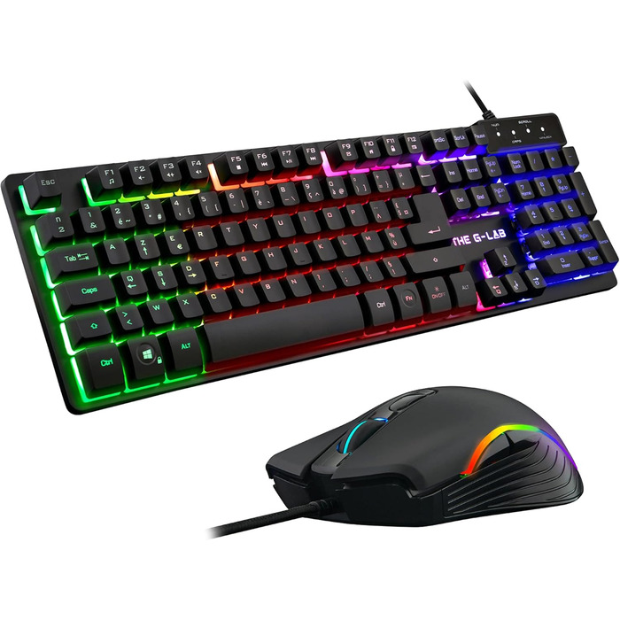 G-LAB Combo Krypton – Ігрова клавіатура та миша AZERTY USB з Anti-Ghosting, RGB-підсвічування, 6 кнопок, 3200 DPI (чорний)