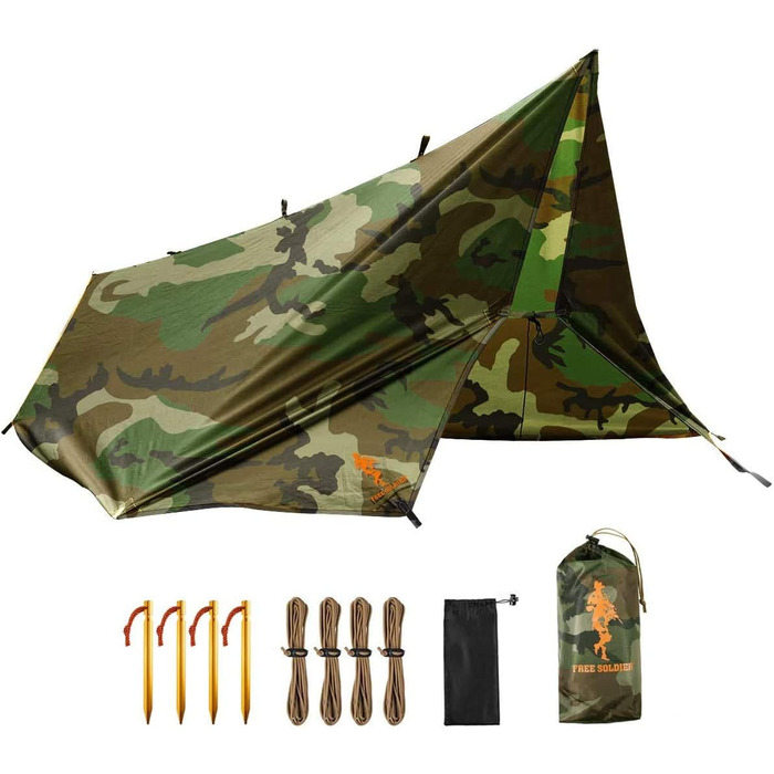 FREE SOLDIER Camo Tarp - 3m x 3.2m Waterproof Shelter - Ultralight Tent Footprint, UV Protection, Camping Sun Shade