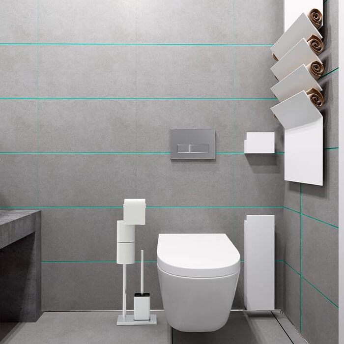 Тримач туалетного паперу з щіткою для унітазу YUET, гальванічне покриття, нержавіюча сталь, стоячий, білий