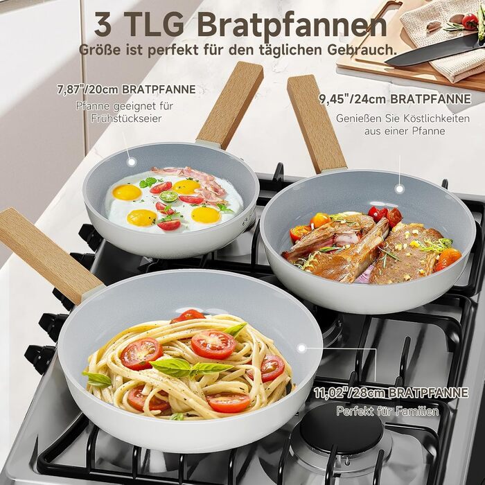 Scheffler Nonstick Fry Pan Set - 20/24/28cm - Compatible with All Cooktops