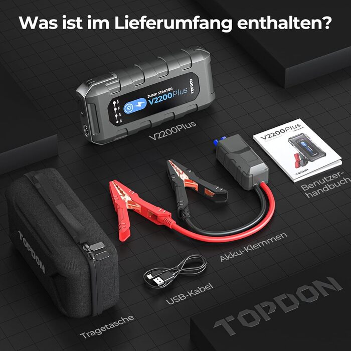 Powerbank TOPDON JS3000 для запуску двигуна, 24000mAh, 2200A, для бензинових (9.0L) та дизельних (7.0L) двигунів, з EVA-чохлом