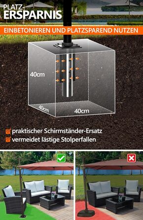 4smile Ground Sleeve Parasol - Ground Anchor Gazebo Parasol with Base Plate for Embedding, Timeless Quality - Universal Parasol Stand Gazebo Parasol, Load Capacity up to 500 kg