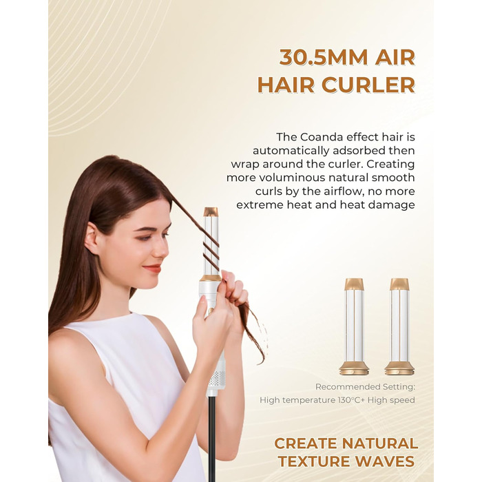 UKLISS Стайлер для волосся 6-в-1 Air Styler Set - Професійний стайлер з насадками: фен-щітка, керлер, щітка з гарячим повітрям, фен-щітка, фен, випрямляч | для створення локонів, об'єму, випрямлення та сушіння (Перламутрово-білий)