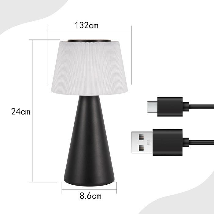 Акумуляторна настільна лампа LED 2 шт. чорна - бездротова, сенсорна, з USB зарядкою для спальні, вітальні, вулиці