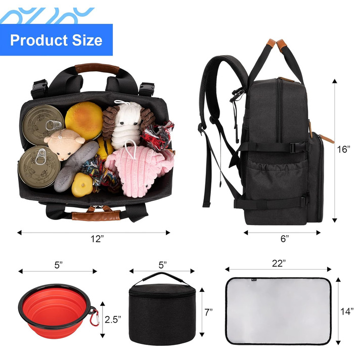 Modoker Airline Approved Pet Carrier Backpack with Organizer Pockets - Travel Tote Bag for Dogs & Cats - Includes Food Containers & Mat - Black
