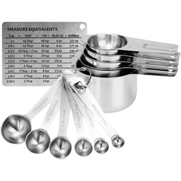 Measuring Cup and Spoon Set, Durable, 304 Premium Stainless Steel, Measuring Cups, Measuring Spoons, Kitchen Gadgets for Cooking, Baking (Medium)