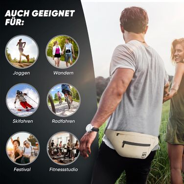 RUVO® Поясна сумка для чоловіків та жінок | Стильна сумка на пояс з 4 відділеннями на блискавці | Підходить для будь-яких активностей (Бежевий)