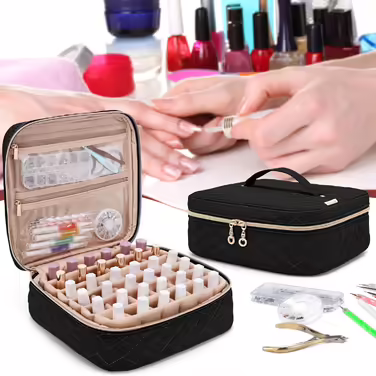 Yarwo Nail Polish Storage Bag for 36 Bottles (up to 15ml), Cosmetic Bag for Nail Polish Organizer, Nail Polish Bag for Transport and Storage, Black (PATENT PENDING)