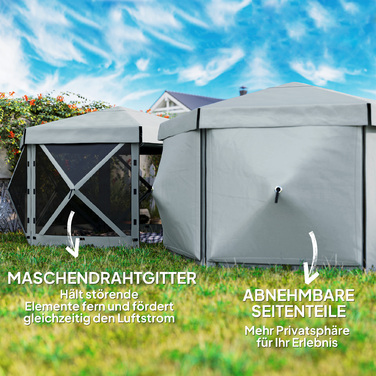 Outsunny Hexagonal Gazebo Approx. 3.6x3m Waterproof Pop-up Folding Gazebo with 5 Side Panels, Bag, Folding Party Tent, UV 30+, Winterproof Garden Tent, Garden Gazebo for Camping, Garden, Festival, Light Grey | Aosom
